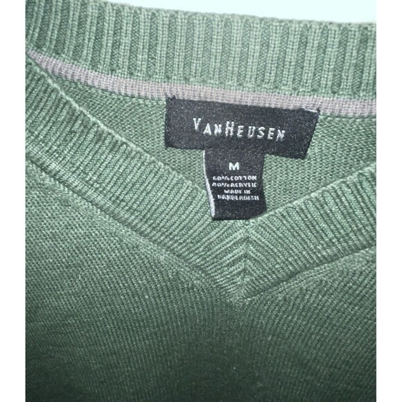 Van Heusen Green Solid Cotton Acrylic Sweater Top Long Sleeve Size Medium - Picture 2 of 4